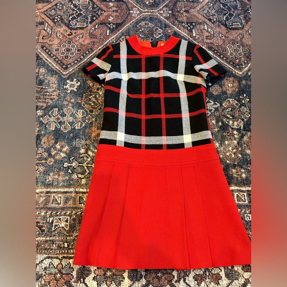 VINTAGE Gibson Red and Black Plaid Dress Pleated Drop Waist